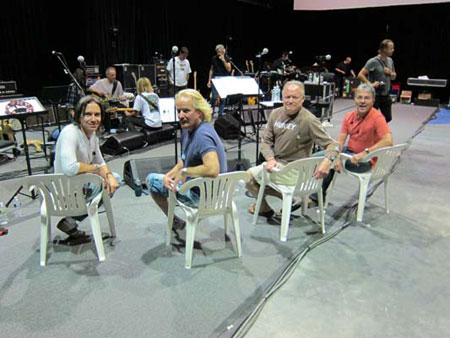 The Male Chorus for the 30th Anniversary Tour at rehearsals in Long Island, NY (Kipp, Mark & Pat Lennon, Jon Joyce, photo courtesy of Venice Central)